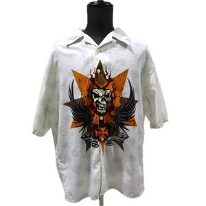 City Impact Graphic Shirt Button Up Mens XL White Short Sleeve Y2k VTG